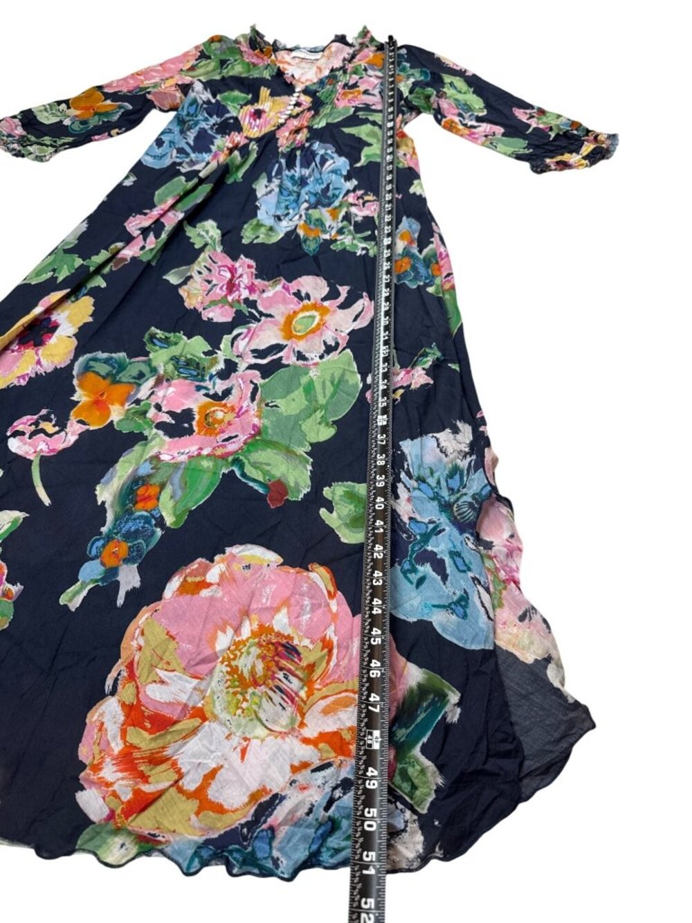 One Season Australia Floral Maxi Dress Cotton Navy L Lightweight (P1087) - Picture 5 of 7